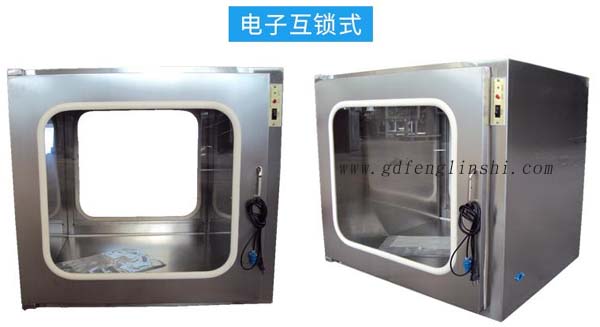電子互鎖傳遞窗內(nèi)部采用集成電路，電磁鎖， 控制面板，指示燈等實(shí)現(xiàn)連鎖